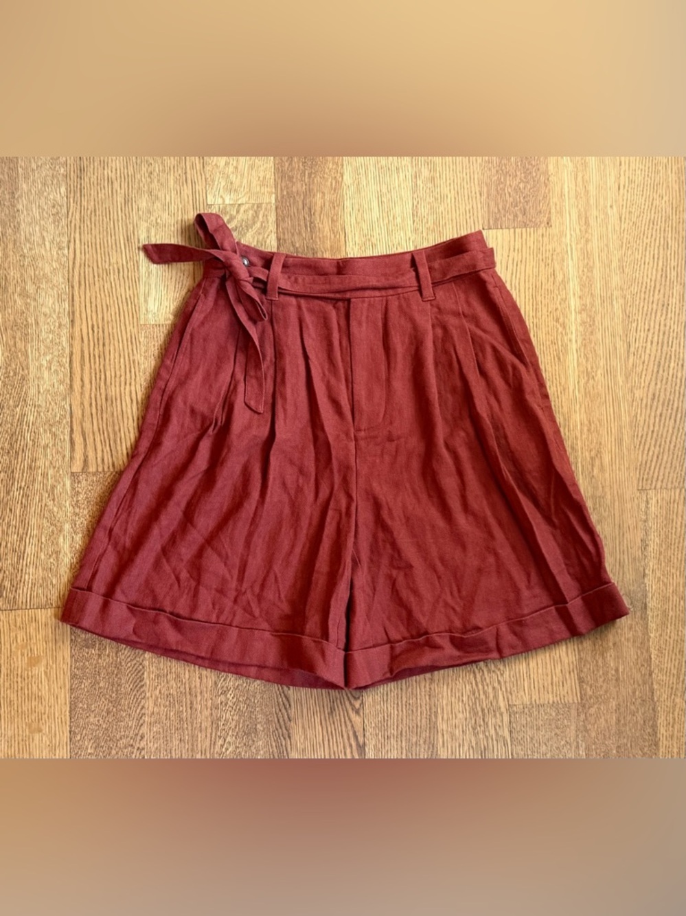 NWOT Madewell Belted High-Rise Shorts in Linen-Blend - Burnt Umber - Size 0